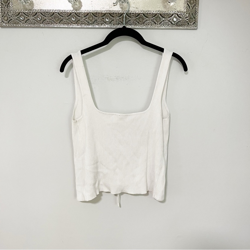 Lulu's White Ribbed Square Neck Tank Top open back tie size small